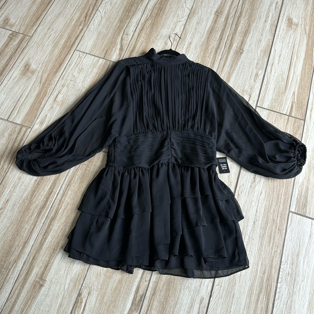 Express Black Ruffle Mini Dress Size 14 NWT Long Sleeve Party Cocktail Dress